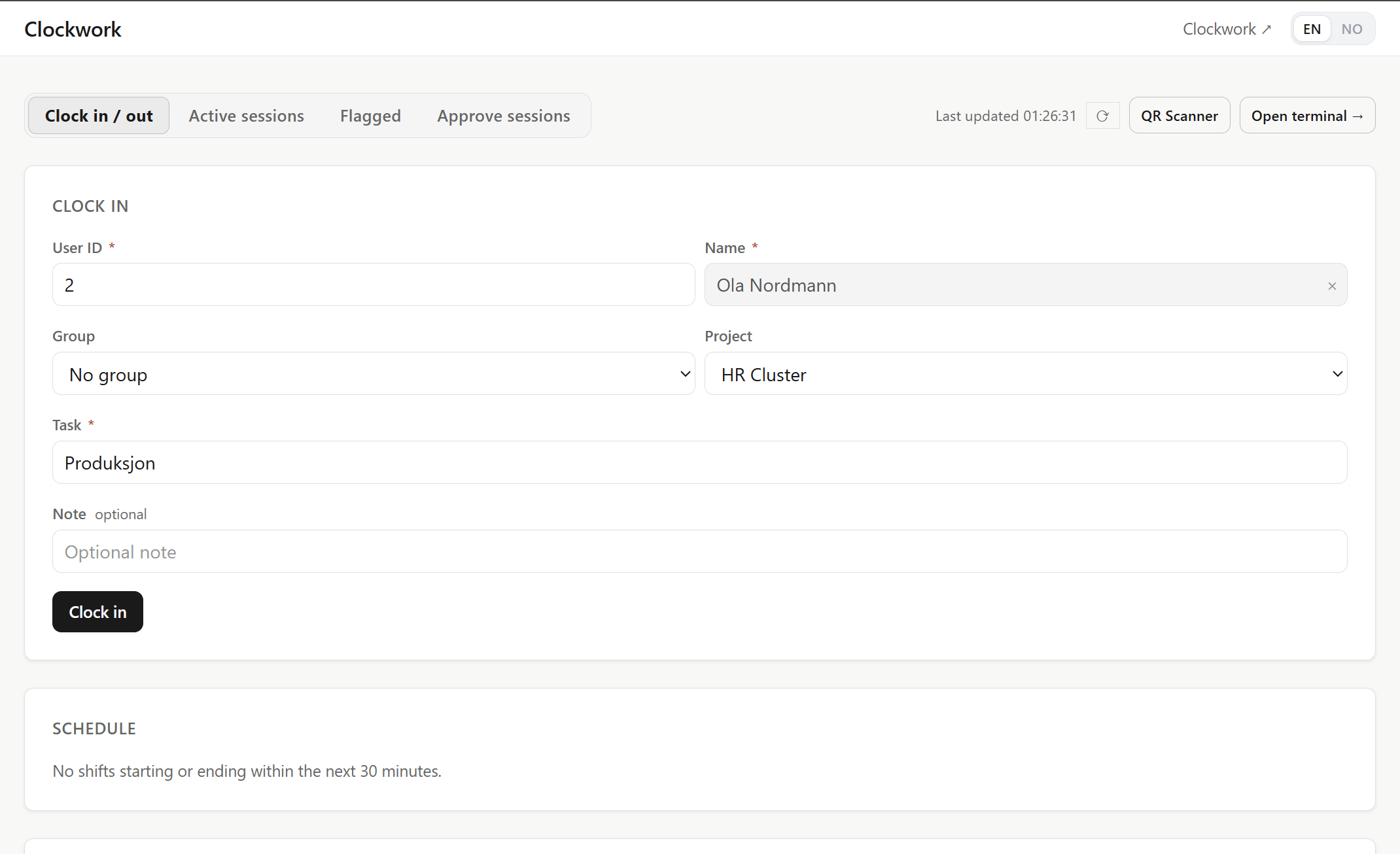 Clockwork • live clock-in, sessions and approvals during an event